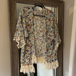 Kori Multicolor Floral Kimono with Cream Tassels